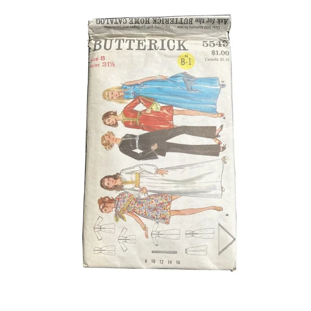 Butterick Pattern 5549 Misses One Piece Evening Dress Pants Scarf Size 8 Vintage